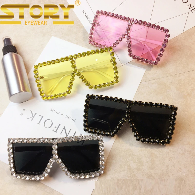 

GM-C Handmade Diamond Luxury Women Sunglasses uv 400 Crystal Fashion square ladies Sunglasses