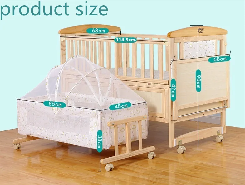 High Quality Baby Wooden Crib Natural Color Portable Bed Side