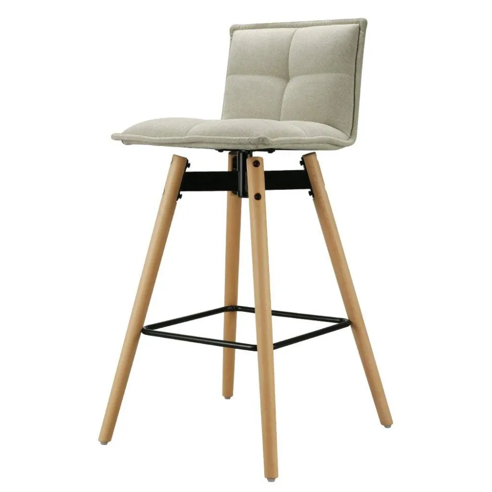 Modern Fabric Cover Wooden Bar Stool Round Seat Bar Chair With