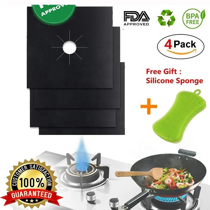 12 Pcs Black Gas Stove Burner Covers 2 Bonus Silicone Brush Stove Top