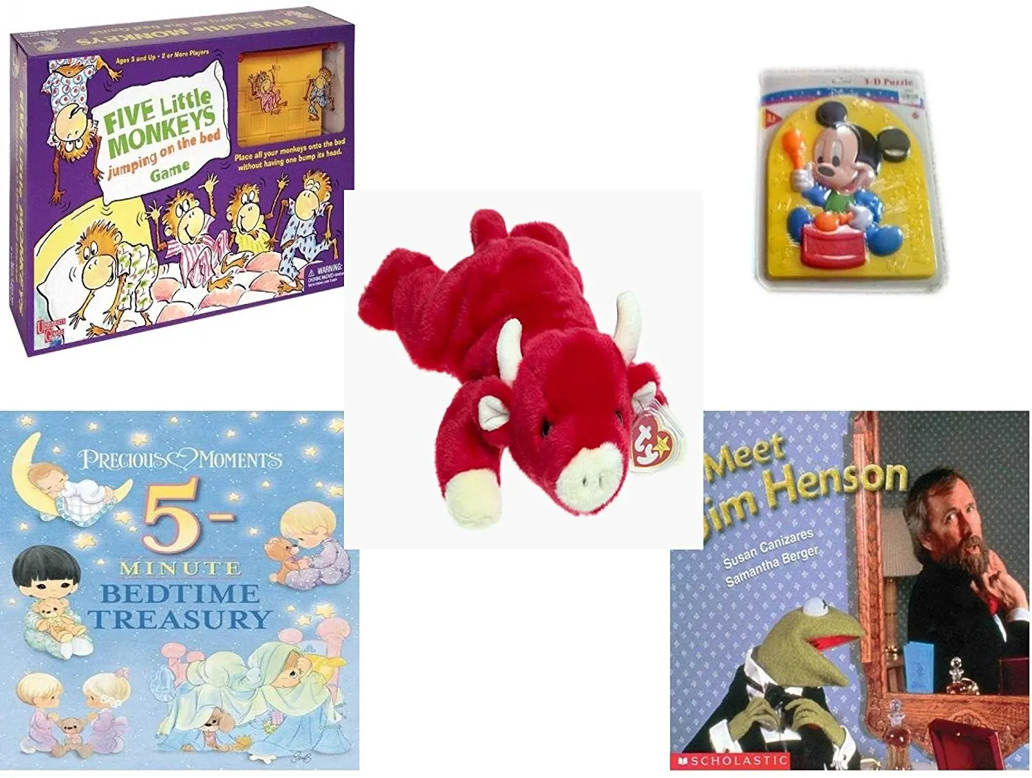 Buy Childrens Gift Bundle Ages 3 5 5 Piece Five Little Monkeys Jumping On The Bed Game Preschool Disney Baby Mickey 3d Puzzle Toy Ty Beanie Baby Snort