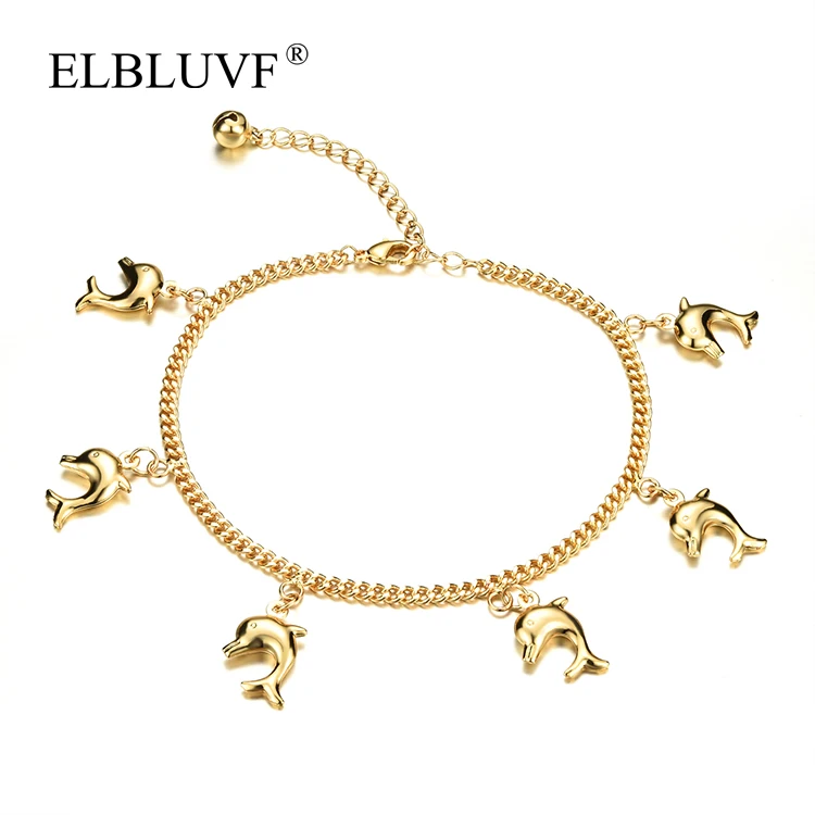 

ELBLUVF Free Shipping Copper Alloy 18K Gold Dolphin Shape Anklet Animal Chain Jewelry For Girls/Ladies/Women