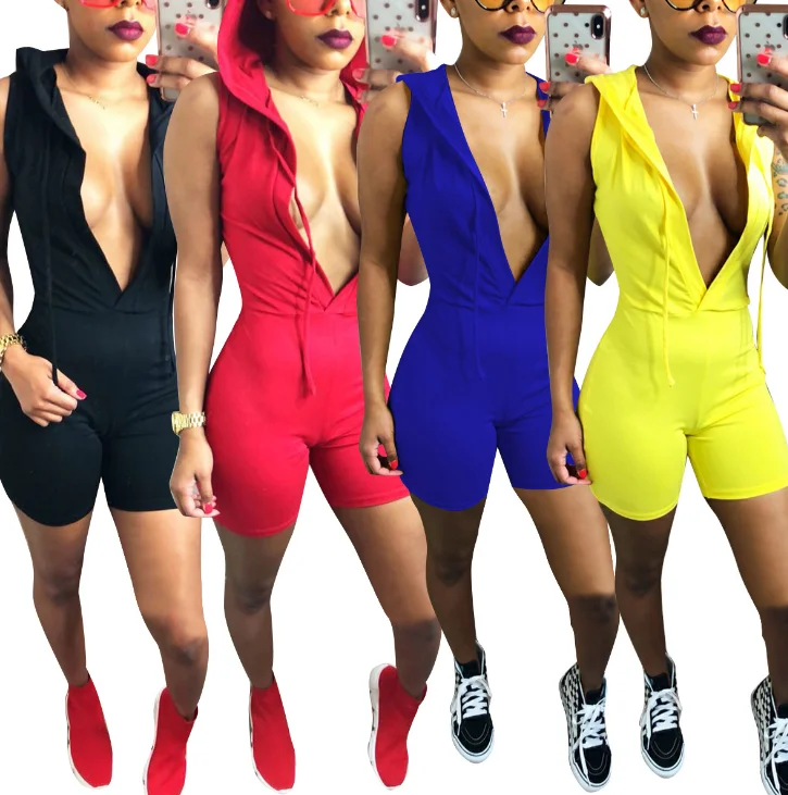 

2019 Summer Style Solid Bodycon Bodysuit Women Deep V Neck Bandage Playsuits Sexy One Piece Outfits Mono Mujer Hoody Casual, N/a
