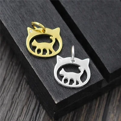 

Real S925 Sterling Silver Cats Charms Accessories Jewelry DIY Lovely Animal Pendants Jewellery Handmade Hollow Findings