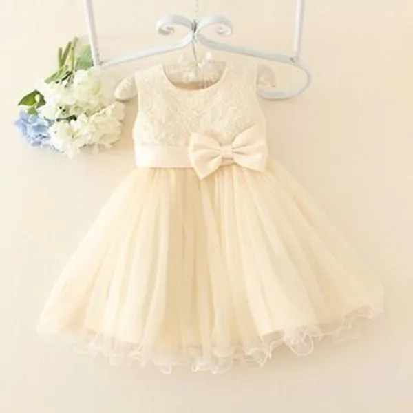 2017new Design Wholesale Baby Girls Lace Bowknot Beaded Dress