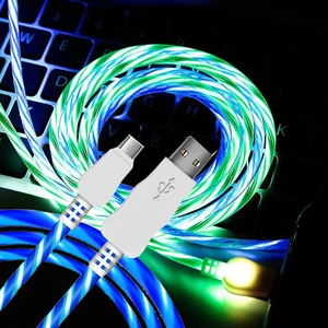 High Quality Multi Colors RED BLUE GREEN Flowing Light 2.4A Fast Charging USB Cable