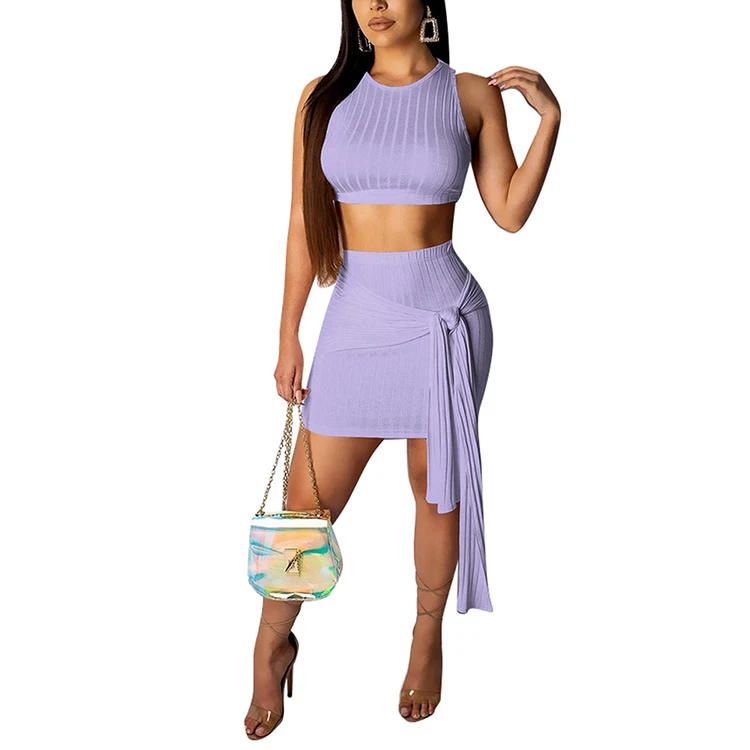 

Summer Sleeveless Casual Split Two Piece Set Crop Top And Skirt Bodycon Dress Women, N/a