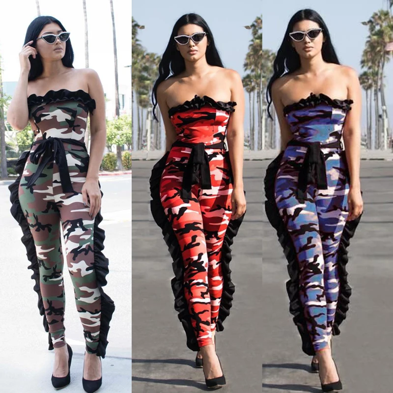

Ready to ship OEM ODM HC6011 Casual spring 2019 printed zip up ruffles short sleeve jumpsuit for women