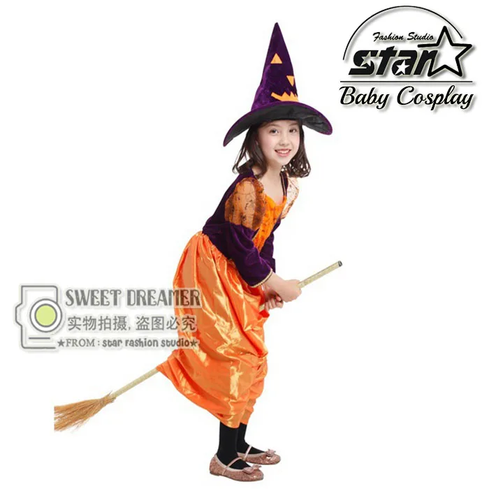 Halloween Cosplay Costumes for Girls Pumpkin Witches font b Dress b font Kids Masquerade font b