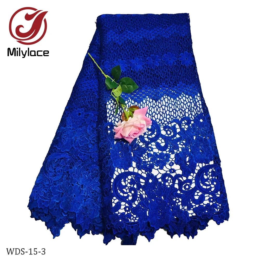 

Wholesale cheap price latest fabric royal blue corded guipure lace fabric for dress