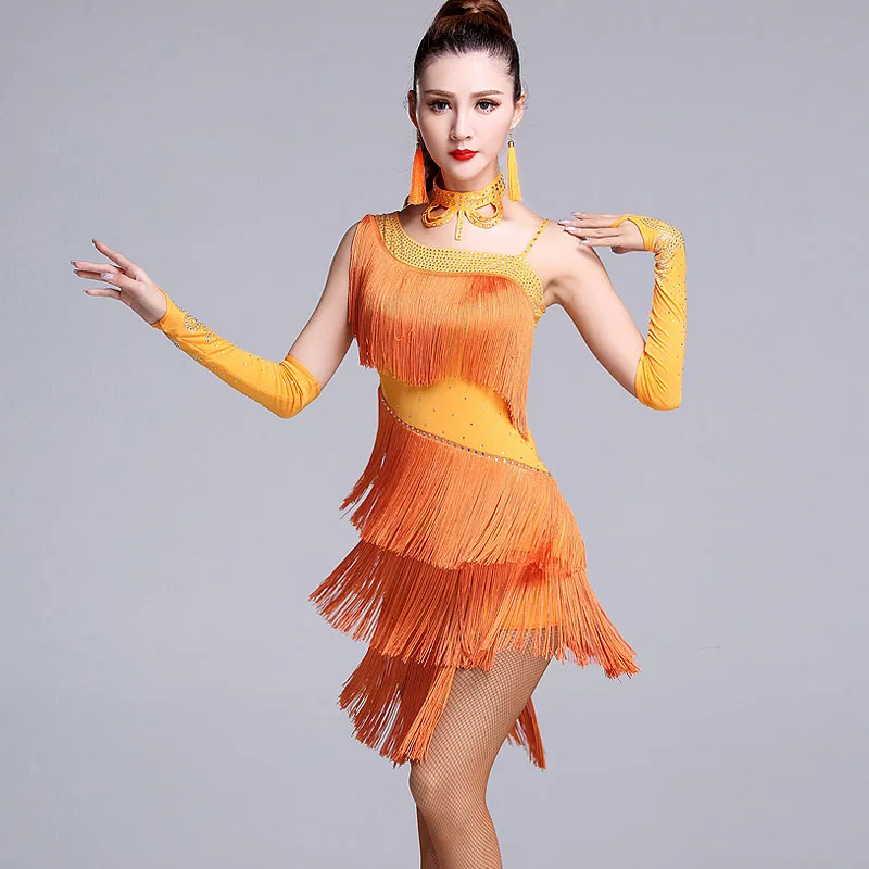 

Hot Selling Sexy Adult Tassel Latin Dance Dress Costume Wear For Female Cha Cha / Rumba / Samba / Jive / Salsa / Jazz ZH1165