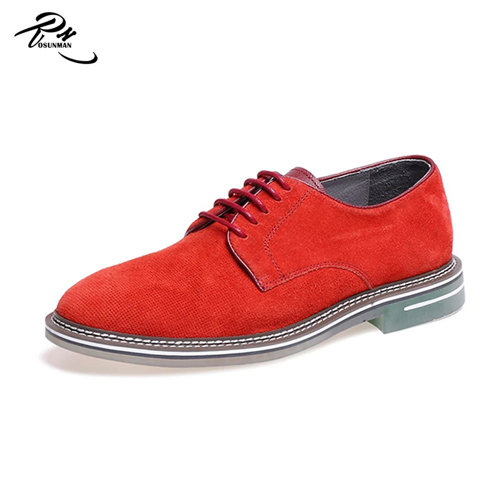 Red Color Suede Leather Casual Men 