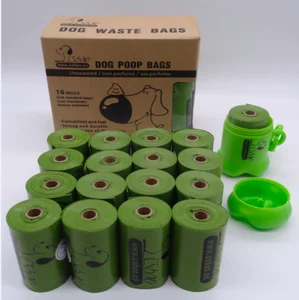 Image of Biodegradable Dog Poo Bag Pet Cat Waste Poop Clean Pick Up Garbage Bags with free dispenser