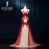 Unique Red And Champagne Color Lace Appliqued Mermaid Prom Dresses Sweep Train Arabic Dubai Abaya Kaftan Style Prom Dress 2015
