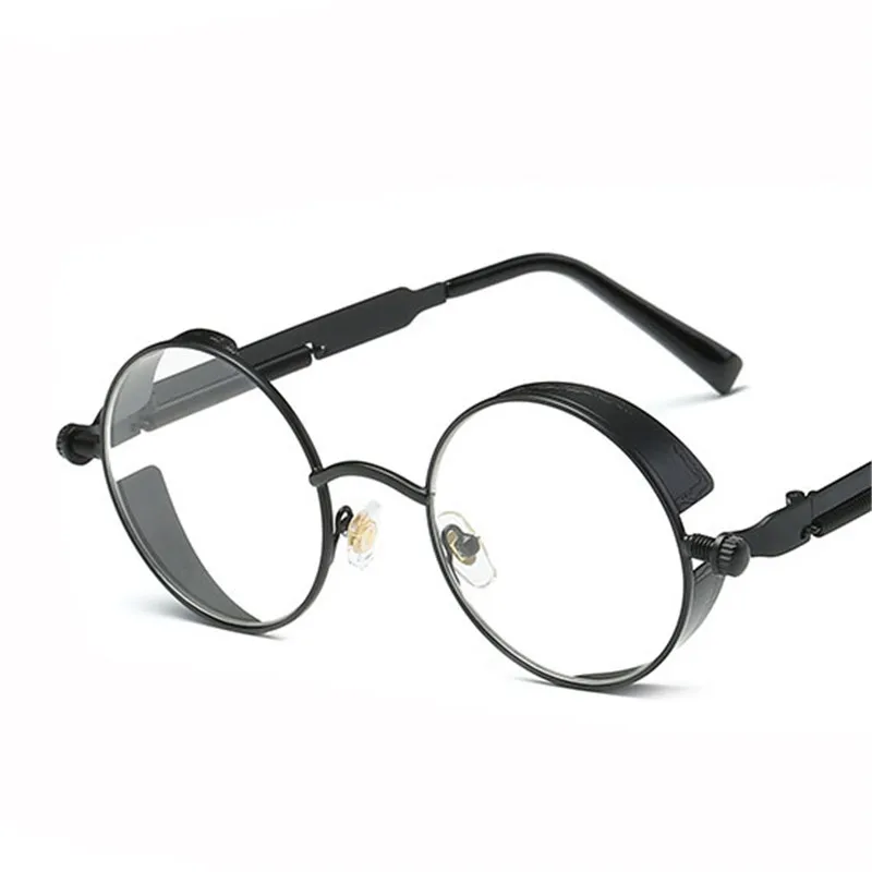 Retro Steampunk Women Round Sunglasses Spring Decoration Men Metal Frame Clear Lens Goggle Pink Tinted Punk Glasses
