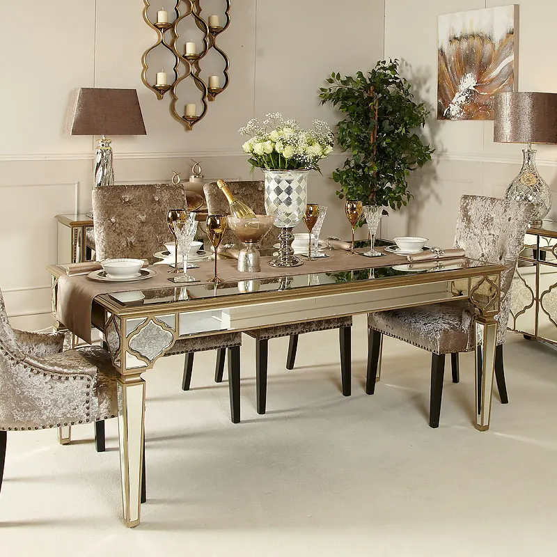Sahara Marrakech Moroccan Rectangle Gold Mirrored Dining Table Big Mirrroed Wedding Wooden