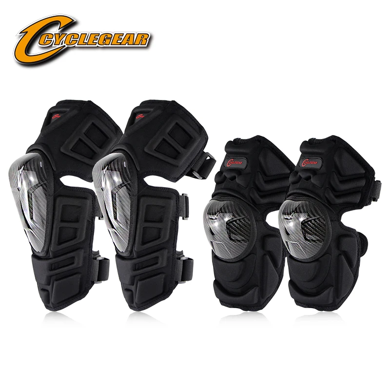 RTS 4pcs/lot Carbon Fiber Knee&Elbow Guard Motorcycle Guards CE Sport Knee Pads Protector CG-K09H09