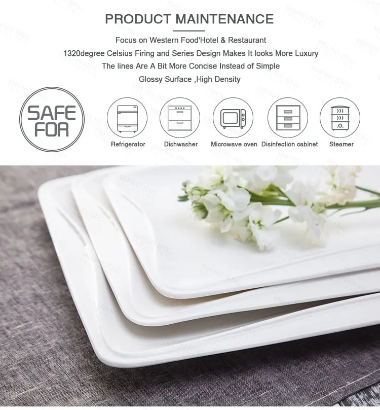 China Fashion Design Earthware Rectangle Custom Plain White Plate For Dinnerware