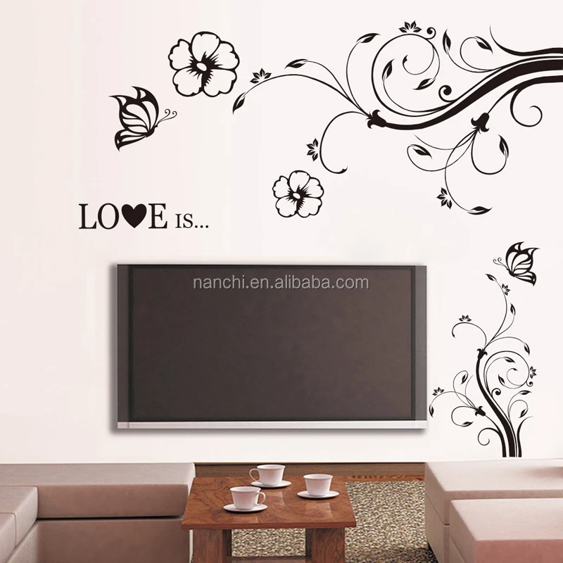  Noir  Papillon Fleurs DIY Amovible PVC Stickers Muraux  