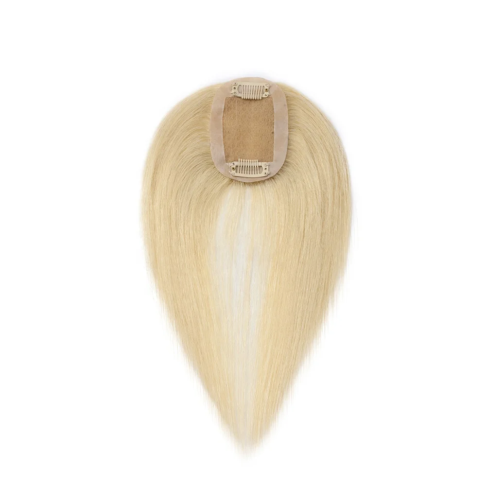 

US Ready to ship #613 Russian blonde Clip in silk base mono topper ,human hair toupee for black women, #613 bleach blonde