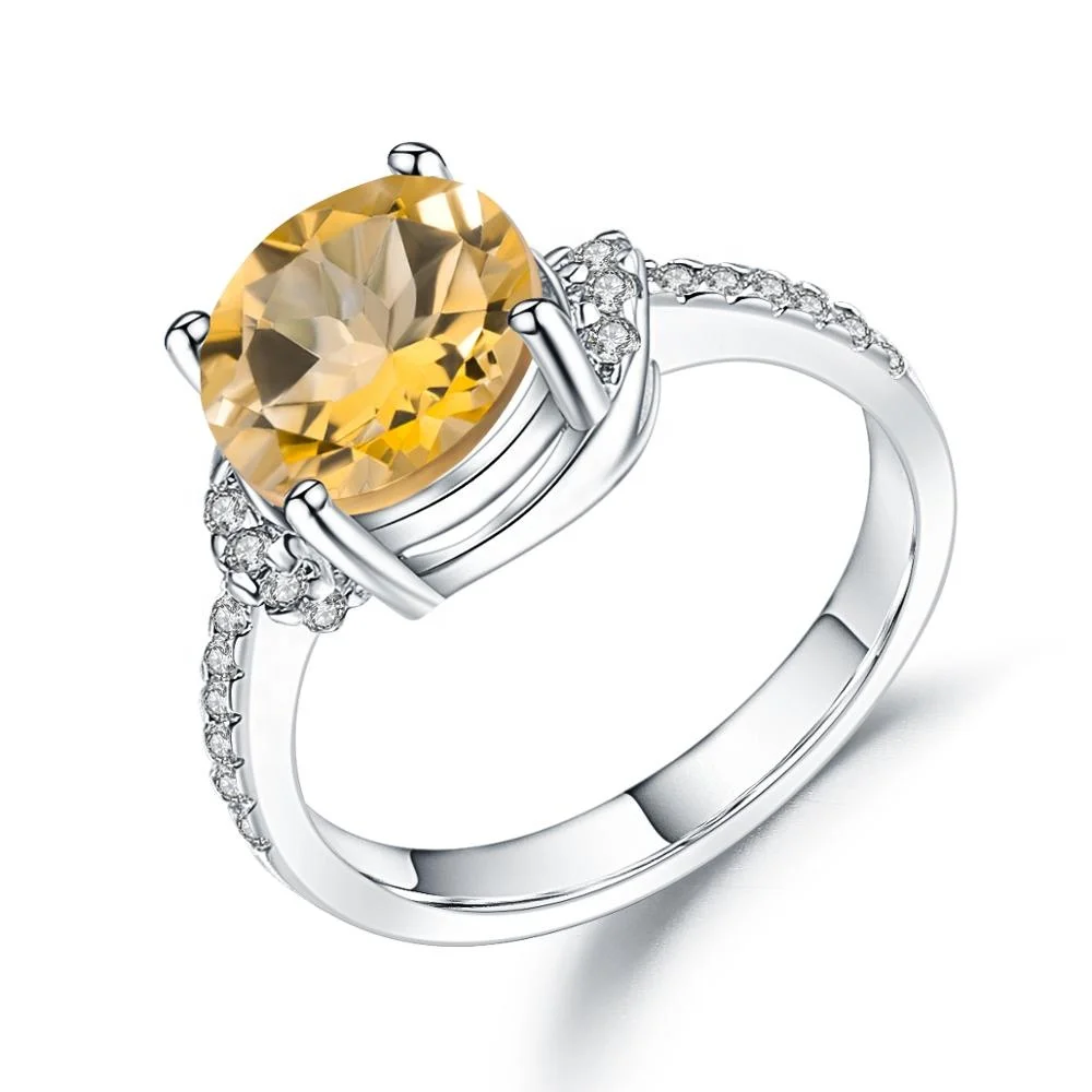 

Abiding Simple Natural Citrine 925 Sterling Silver Jewelry Classic Engagement Citrine Rings Women