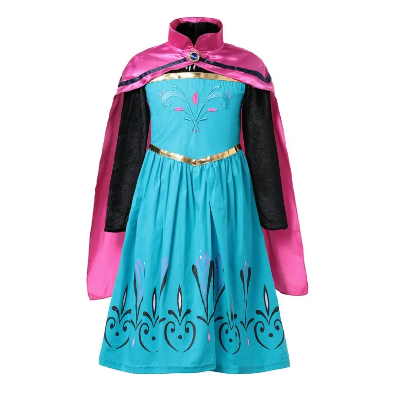 

Girl Elsa Dress Flower Embroidery Anna Princess Party Cosplay Costume Party Dress, As picture