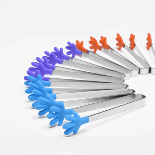 

Food Clip Handle Clamp Stainless Steel Mini Silicone Tongs Pliers Kitchen Tools