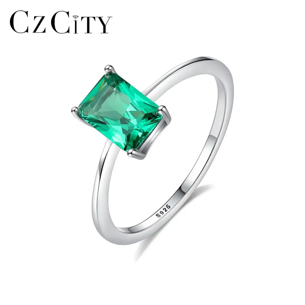 

CZCITY High Quality 925 Sterling Silver Luxury Green Gemstone Engagement Rings Jewelry Gifts Finger Ring for Women Wholesale