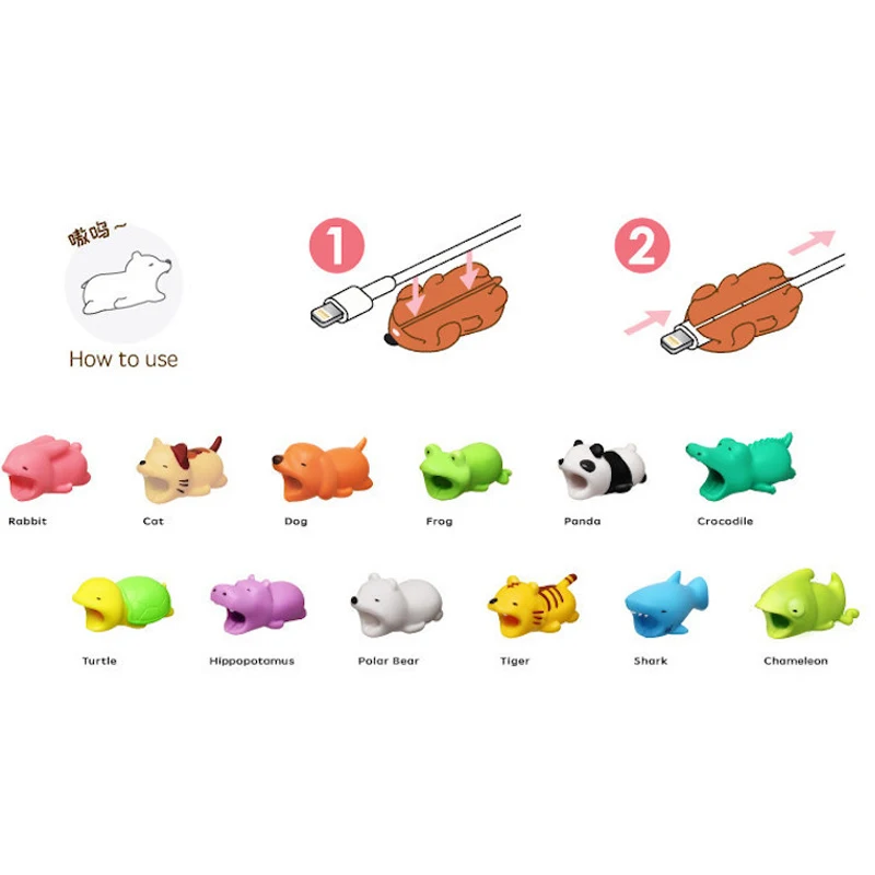 Cartoon Cute bite cable, animal wire holder, silicone USB cable protector for iphone
