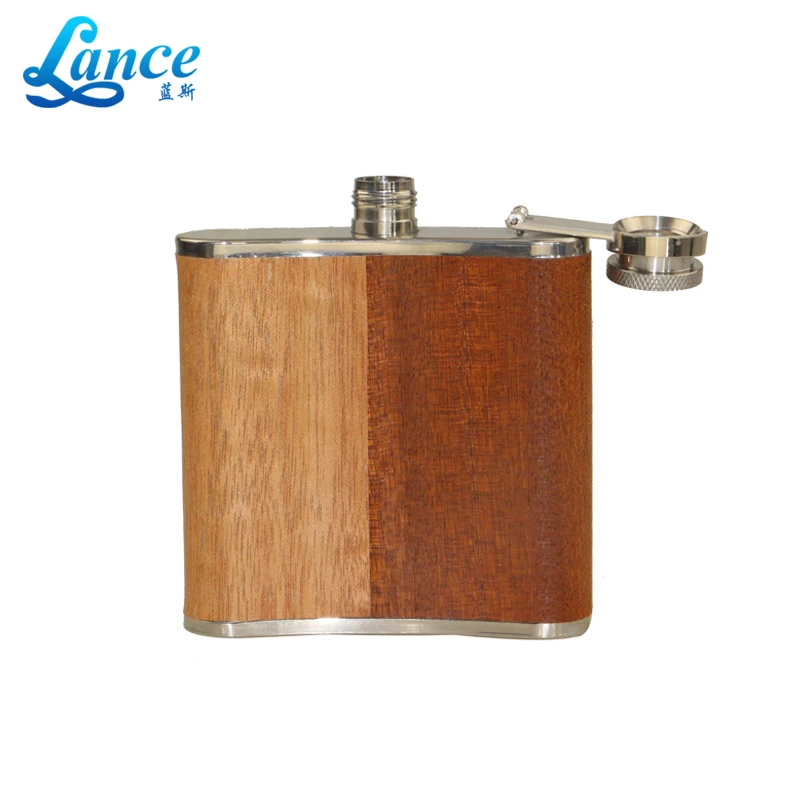 

LFGB certification 240 ml pewter wooden hip flask, Customed