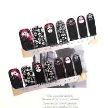 Black Skulls Designs Nail Art Sticker Patch 14 pcs set Waterproof Decals Foils Gel Polish French