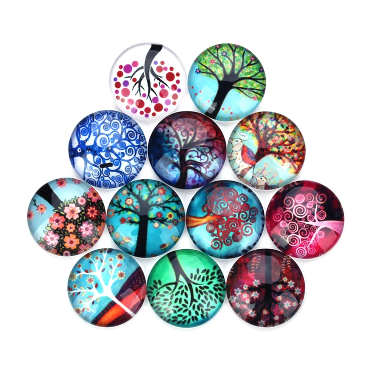 

Wholesale12mm round clear glass cabochon 25mm tree life cabochons for jewelry making, Multicolor