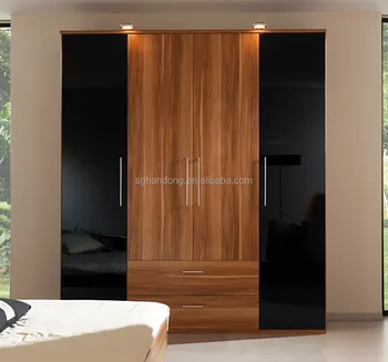 Cheap Modern Wardrobe Design 4 Door 2 Drawer High Gloss Living
