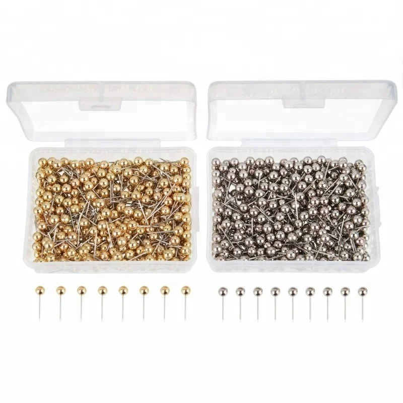 

400pcs/box Map Tacks Push Pins Round Plastic Head with Stainless Steel Point, 0.16 Inch Head, Silver gold