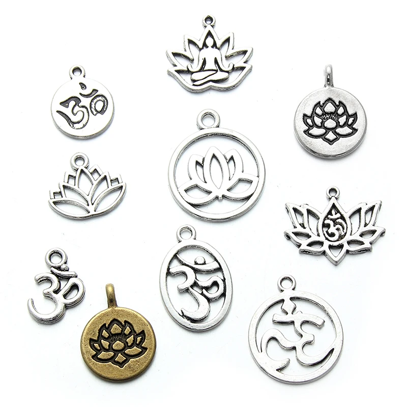 

Mixed Tibetan Silver Plated Yoga OM Charm Pendants Jewelry Accessories Bracelet Jewelry Findings DIY, Antique silver