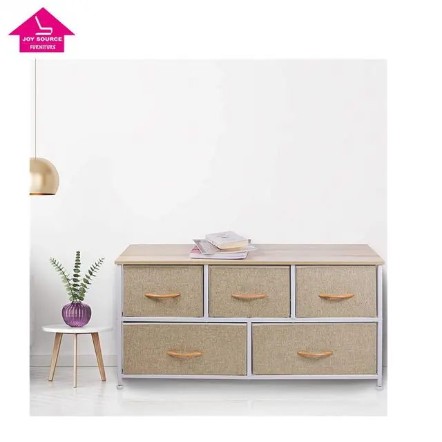 Multi Purpose Storage Cabinet With Removable Beige Fabric Drawer