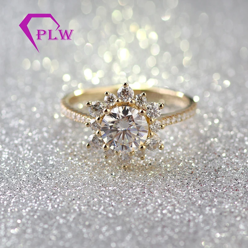 

Customized 14k yellow Gold ring colorless 6.5mm round heart&arrow moissanite lady wedding ring.