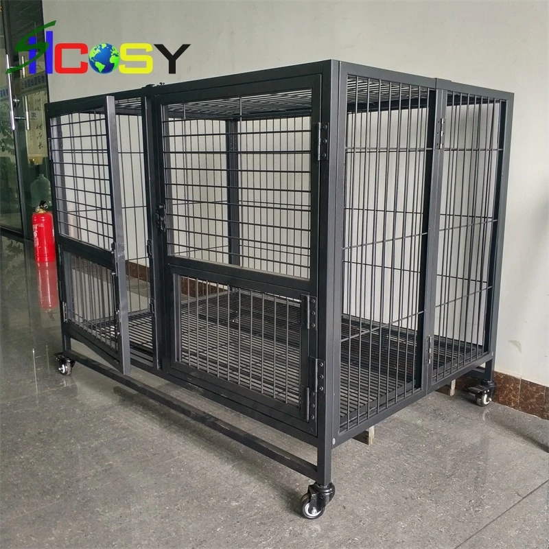 

Eco-Friendly Feature heavy duty double door dog cage 108X75X98cm, Black,yellow