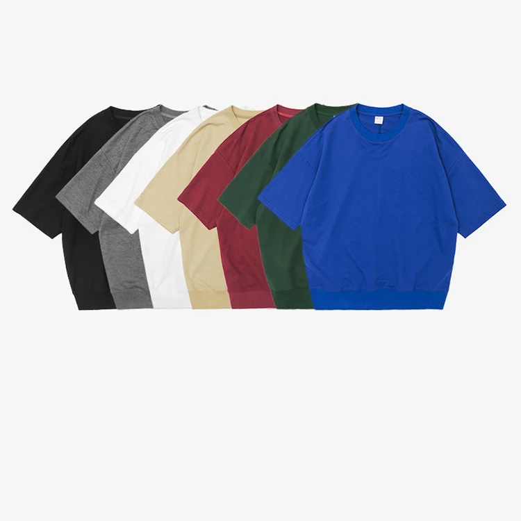 

2019 Customised O Neck Sweatshirt Europe America Solid Color Terry Oversize Loose Thin Short Sleeve Custom Brand Sweatshirts, N/a