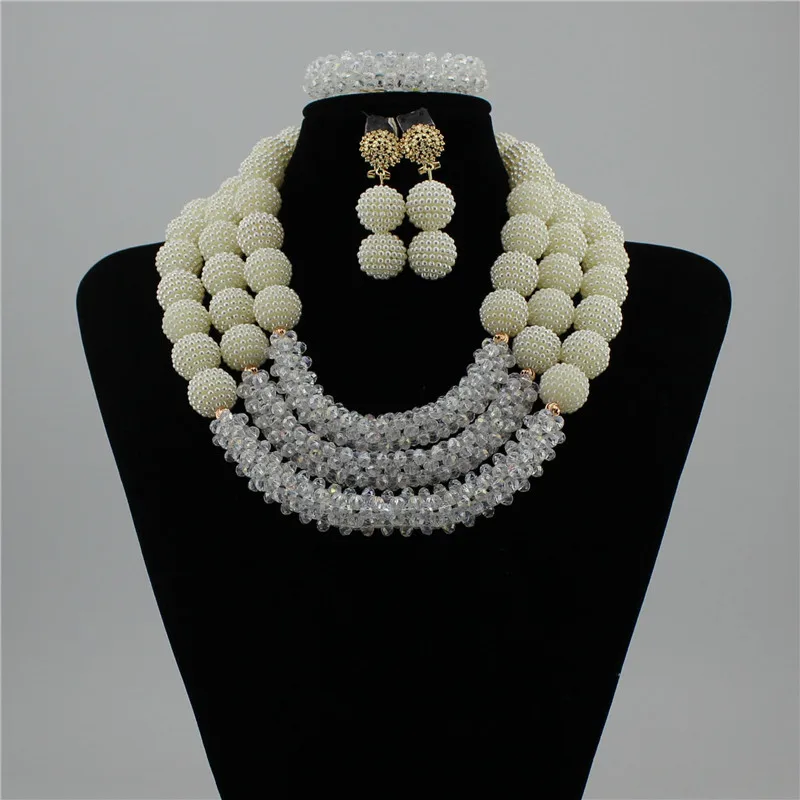 

Fashion Nigeria Wedding African Beads Jewelry Set Bridal white Crystal Necklace Bridal Jewelry Sets, Picture