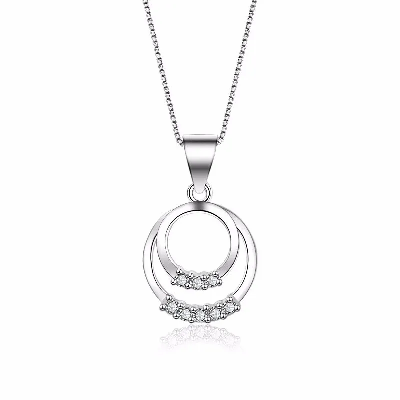 

925 Sterling Silver Two Circle Pendant Necklace for Valentine's Day