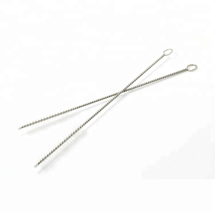 

Stainless steel wire nylon straw cleaning brush in diameter 7mm good for regular size straws customized length available, Silver