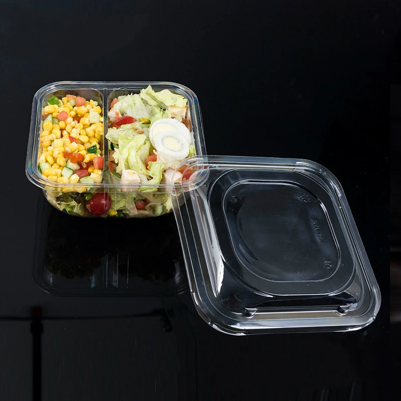 2 Compartments Disposable Plastic Rectangle Blister Salad Containers