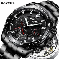 

BOYZHE tourbillon wach automatic men skeleton watch stainless steel band back OEM design your own logo watch