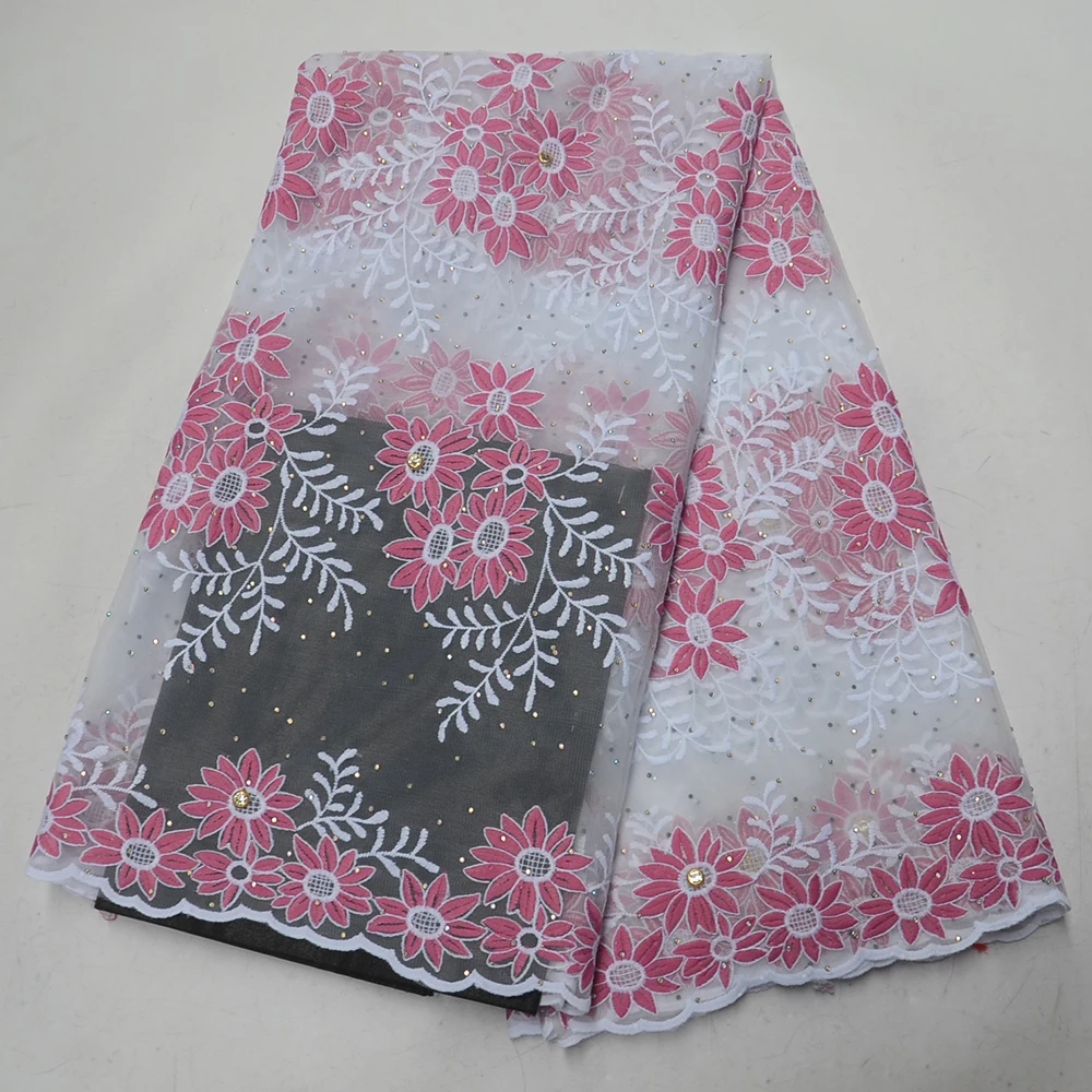 

New Arrival Nigerian net lace fabric with stones Beautiful French Embroidery Lace fabric 3d flower lace