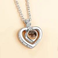 

Fashion Valentine Day Gift Couple Jewelry 100 Languages I Love You Projection Heart Shaped Pendant Necklace