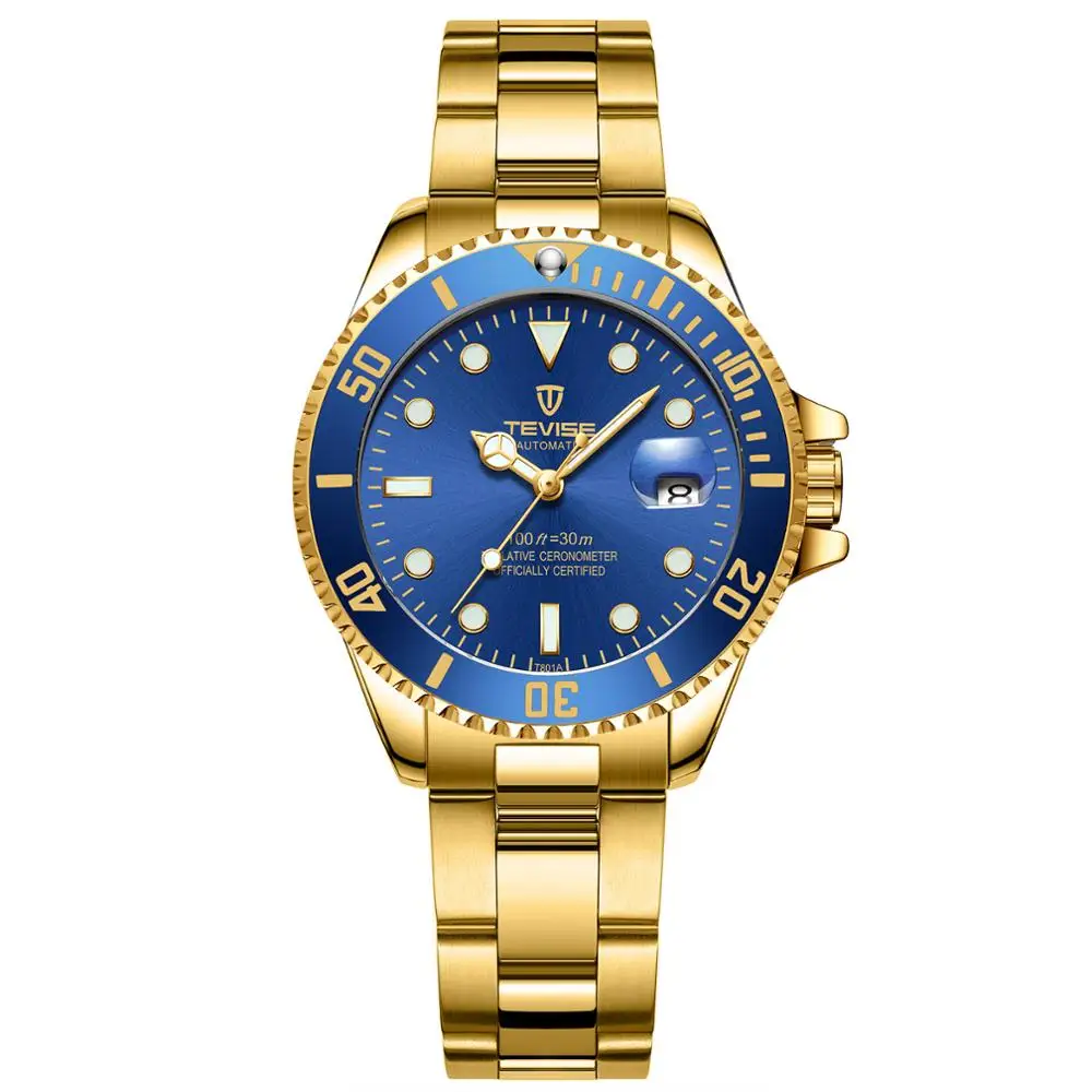 

TEVISE t801 Women's Automatic Mechanical Watches Gold Stainless Steel Auto Date Clock Montre Homme, 3 colors