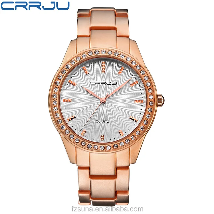 

Famous Brand CRRJU Women Ladies Crystal Diamond Watch Luxury Gold Wrist Watches For Women 2114