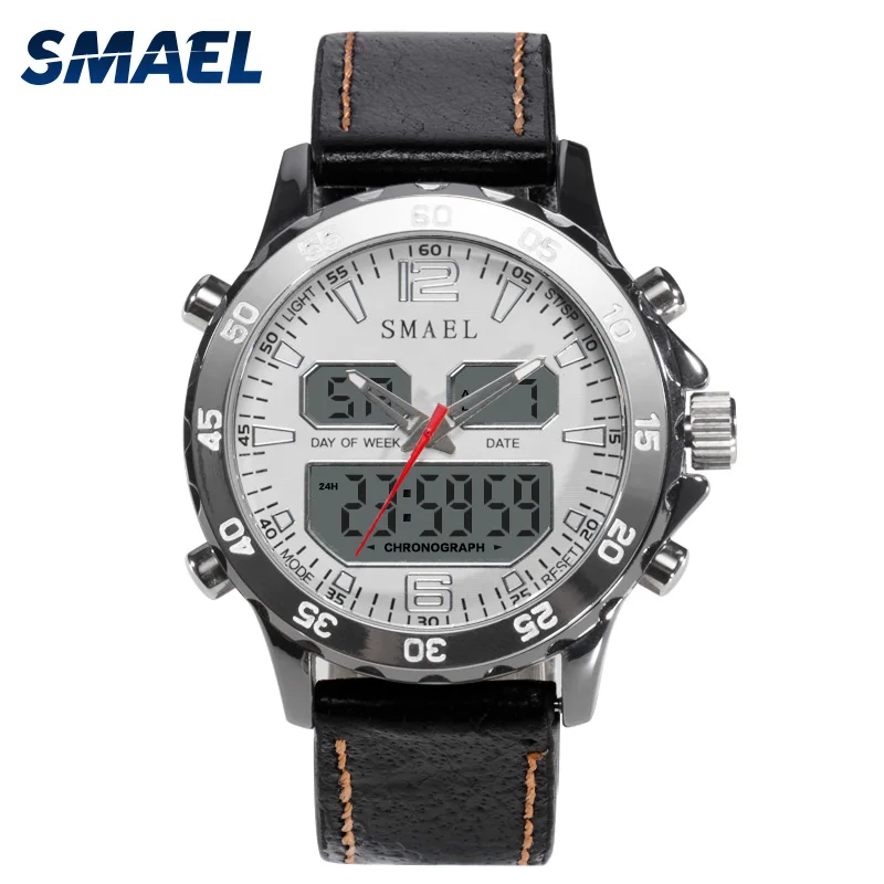 

2018 fashion outdoor female synthetic leather sport watch SMAEL 1281dual time digital quartz men hand watch, Pictures