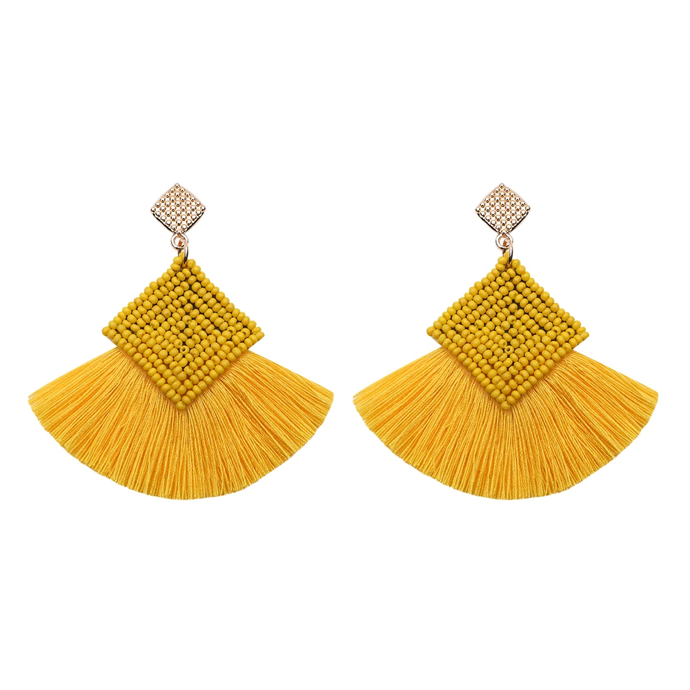 New design 2019 handmade seed beads fan shape gold silk tassel earrings for women.jpg